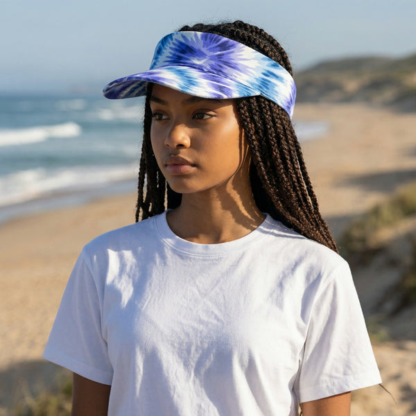 African print Sun visor cap - Blue Tie Dye