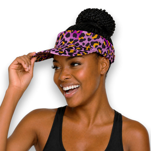 African print Sun visor cap - Purple Leopard Spots