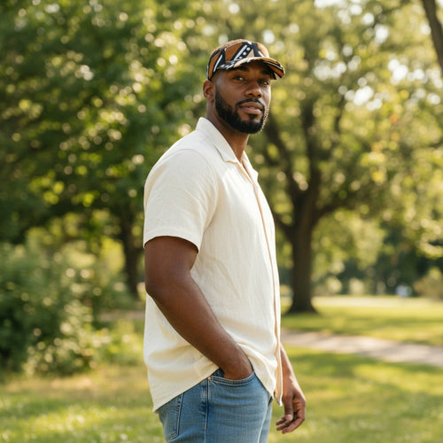 African print Sun visor cap - Brown & Beige Bogolan
