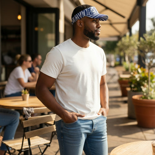 African print Sun visor cap - Blue Ndop Cameroon