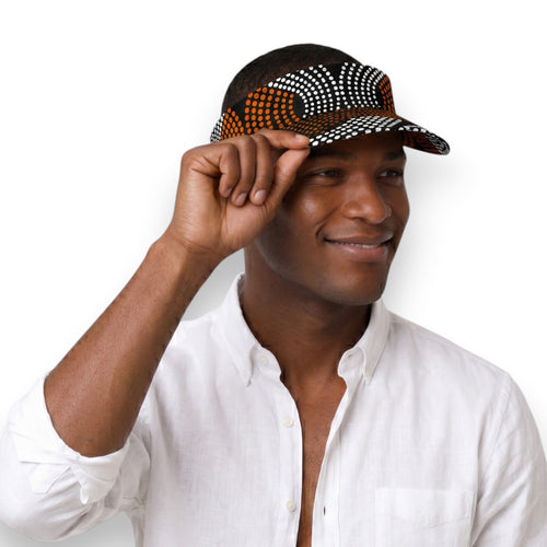 African print Sun visor cap - Brown White Wave Pattern