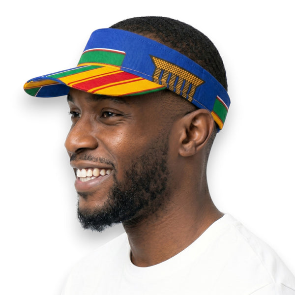 African print Sun visor cap - Blue Multicolor Kente Pride