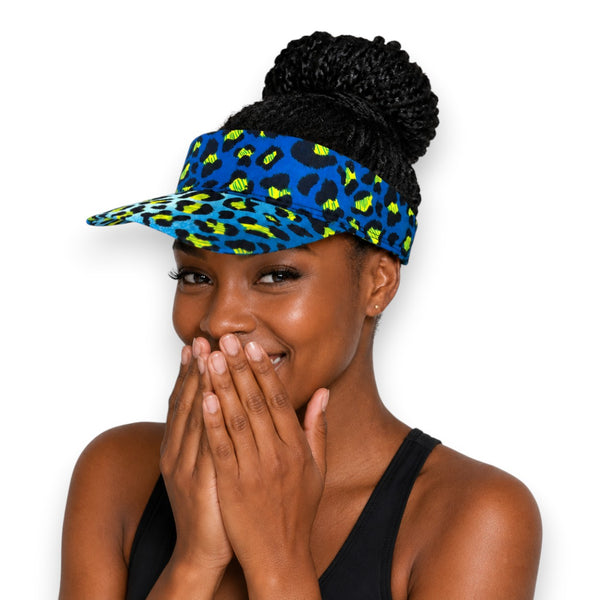 African print Sun visor cap - Blue Leopard Spots