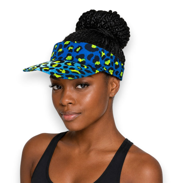 African print Sun visor cap - Blue Leopard Spots