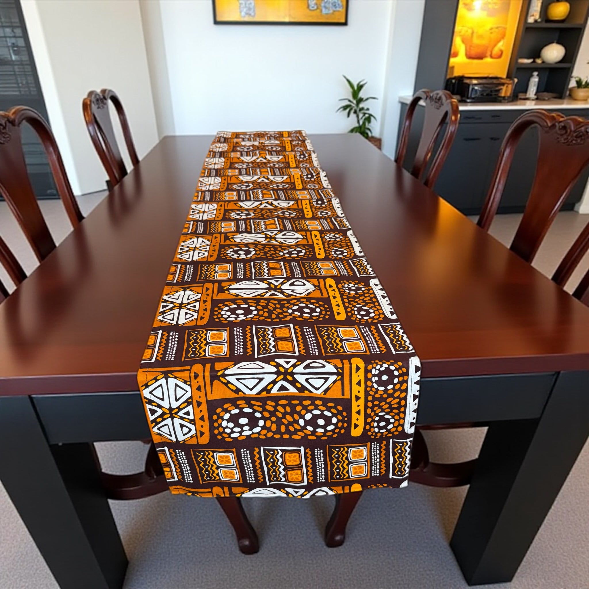 African print table runner - Table cloth - Brown Bogolan Patterns