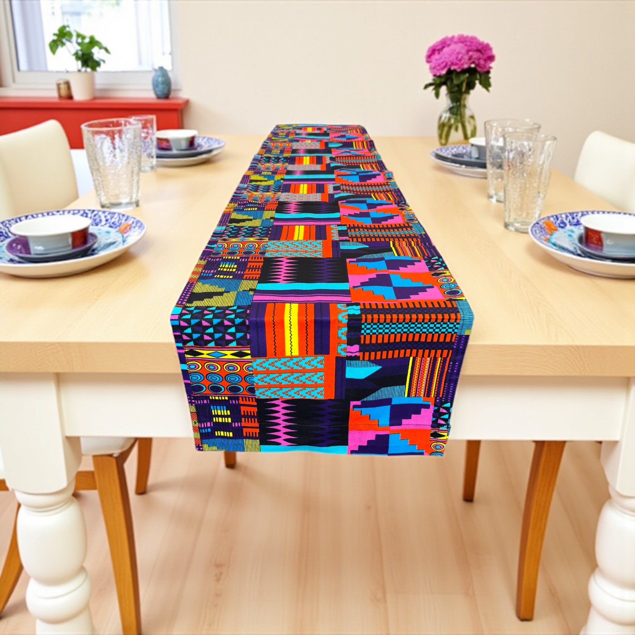 African print table runner - Table cloth - Purple / Pink kente