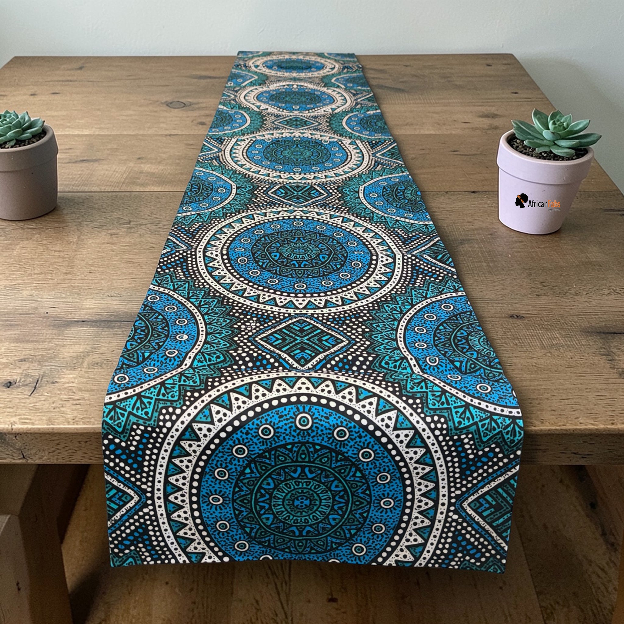 table runner 「青磁色・彩」　帯リメイク African print table runner - Table cloth - Blue and Teal Sacred