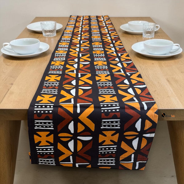 African print table runner - Table cloth - Brown Cross Bogolan