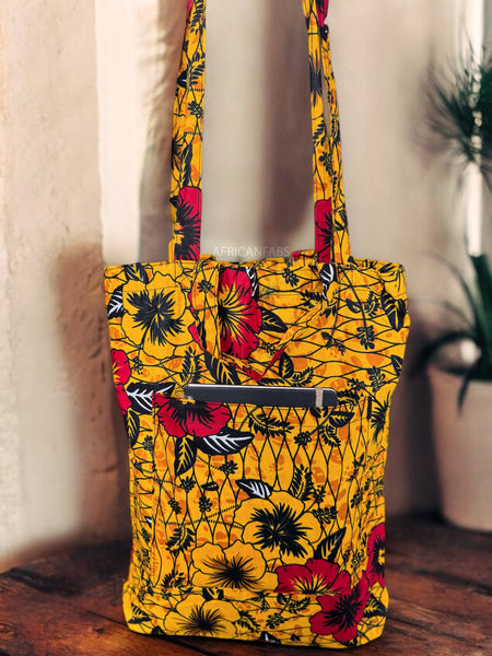 Shopper bag with African print Yellow Flowers Reusable Cotton Tote Bag