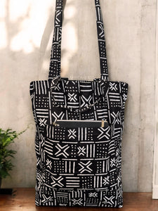 Shopper bag with African print - Black White X Bogolan - Reusable Cotton Tote Bag