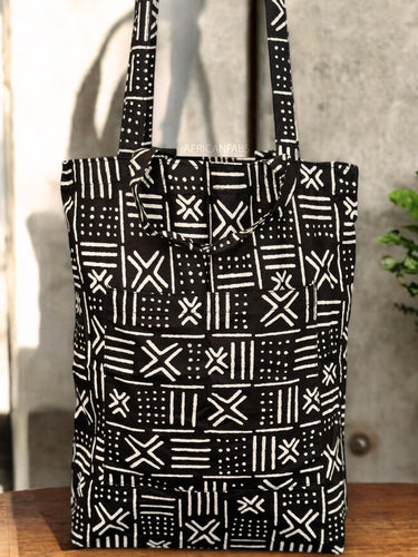 Shopper bag with African print - Black White X Bogolan - Reusable Cotton Tote Bag