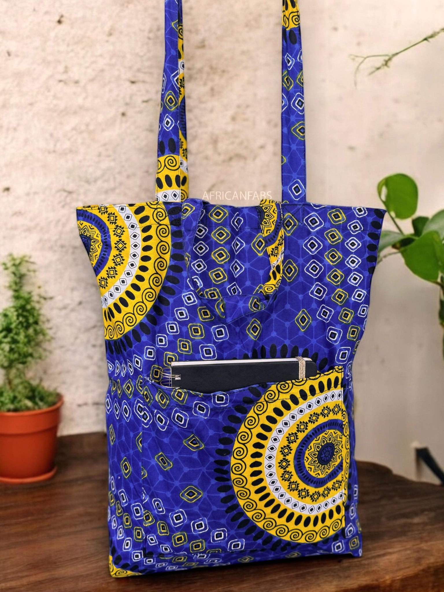Shopper bag with African print Blue Dotted Patterns Reusable