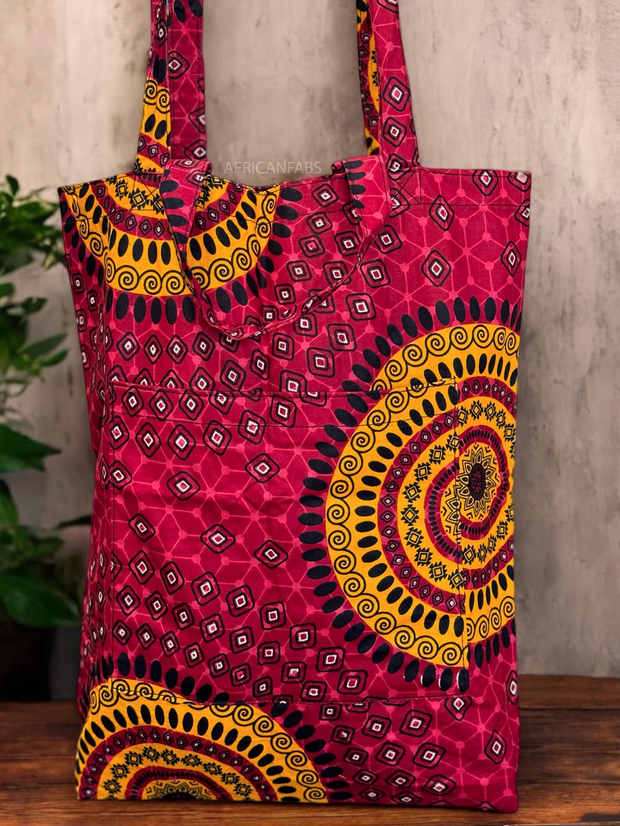 Shopper bag with African print Red Dotted Patterns Reusable