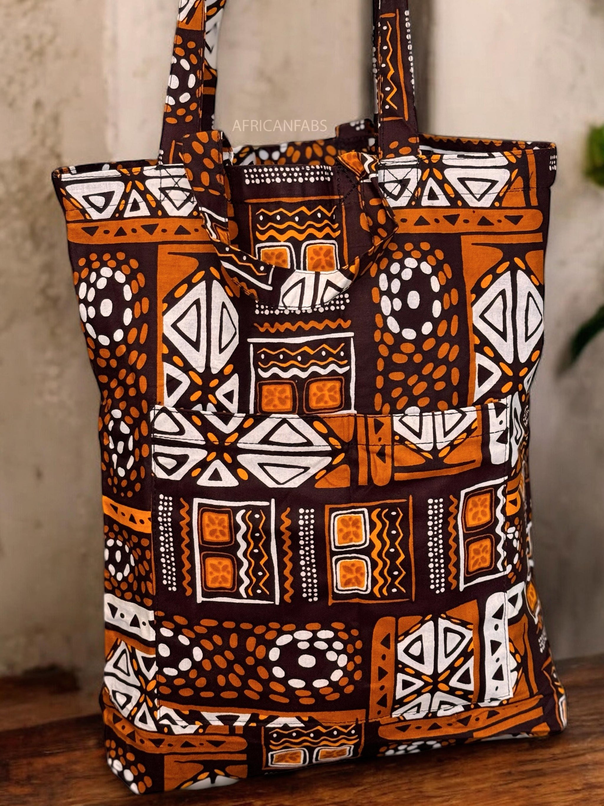 Shopper bag with African print Brown Bogolan Reusable Cotton