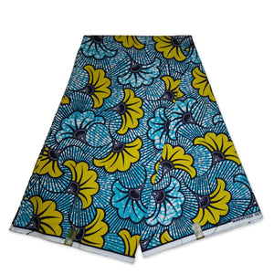 VLISCO Hollandais Wax print fabric - Light blue Yellow wedding flowers