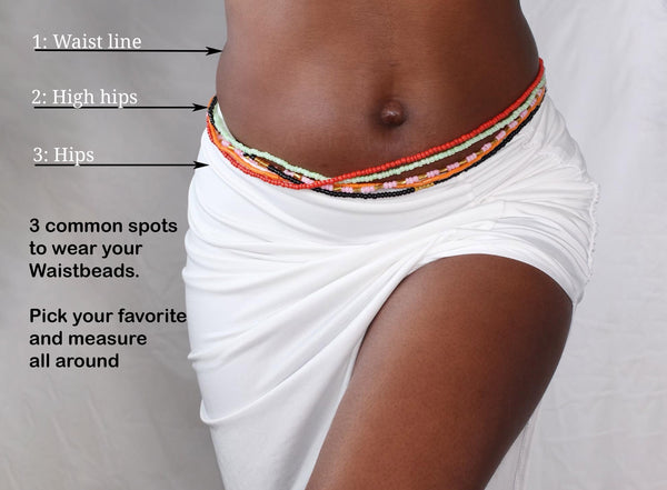 Waist Beads / African Hip Chain - Tiosa - White / gold (Traditional non-elastic string)