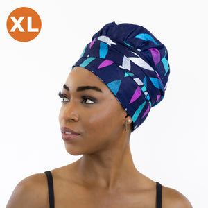 XL Easy headwrap - Satin lined hair bonnet - Blue / pink sunburst