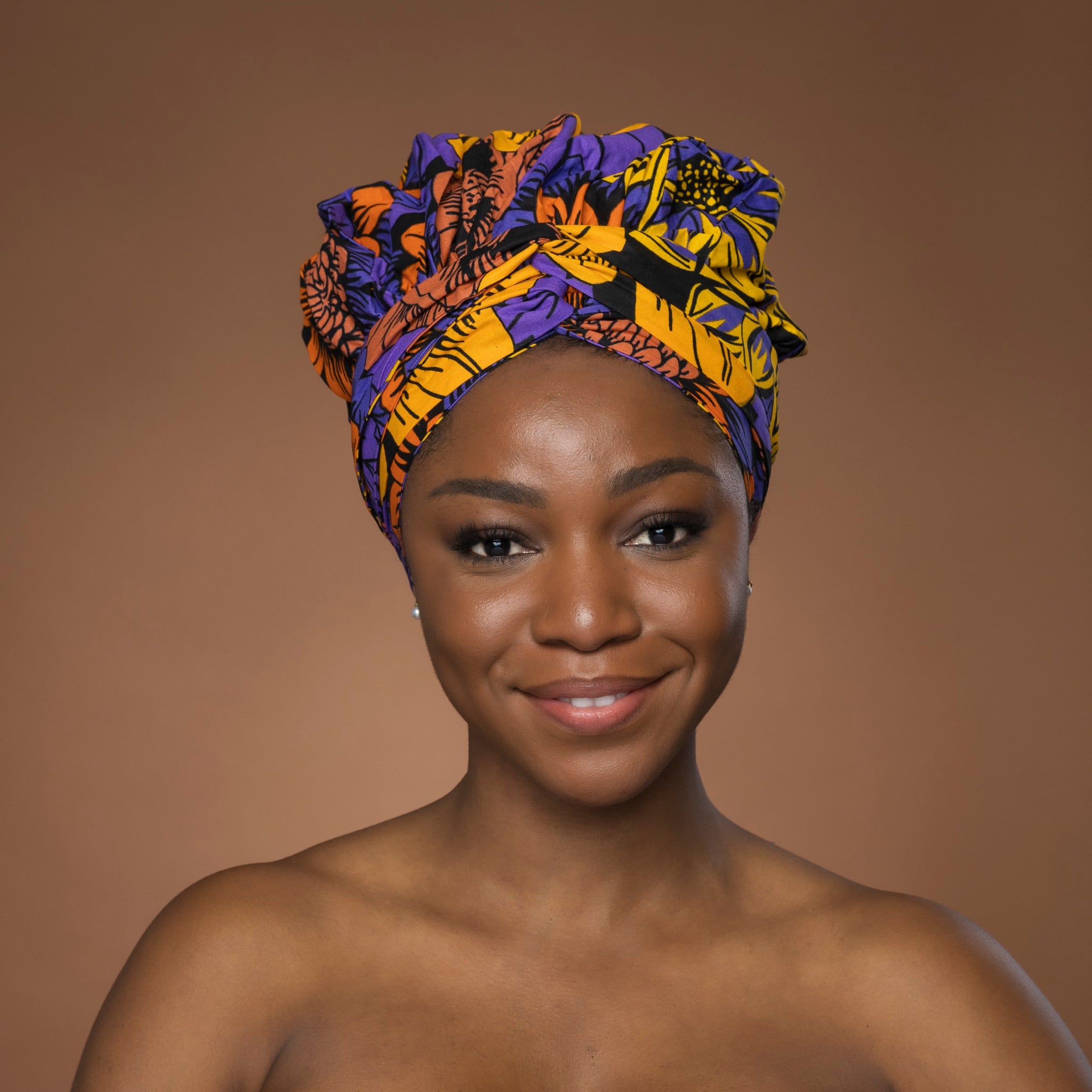 XL Easy headwrap - Satin lined hair bonnet - Yellow Purple Flowers