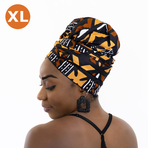 XL Easy headwrap - Satin lined hair bonnet - Brown Bogolan