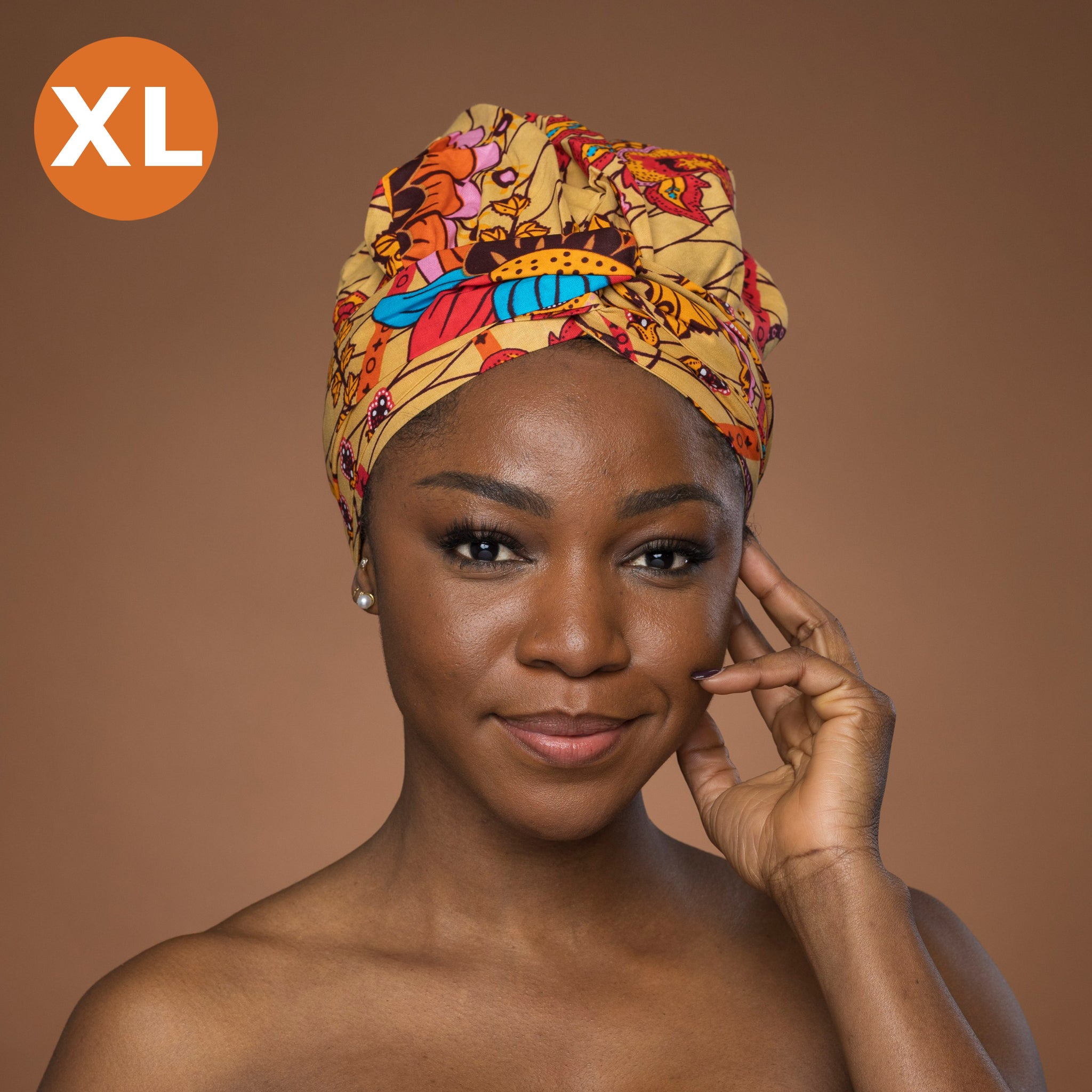 XL Easy headwrap - Satin lined hair bonnet - Beige Orange  display picture 3