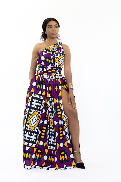 African Print Purple Samakaka Infinity Multiway Maxi Dress