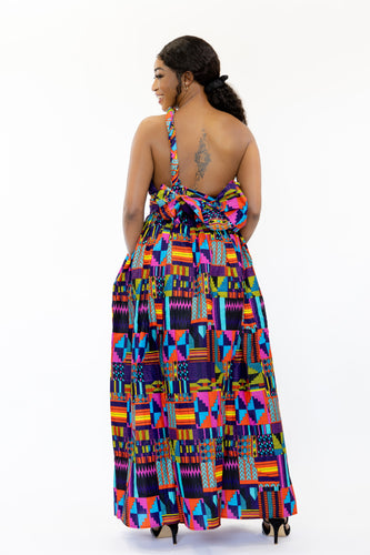 African Print Multicolor kente / purple Infinity Multiway Maxi Dress