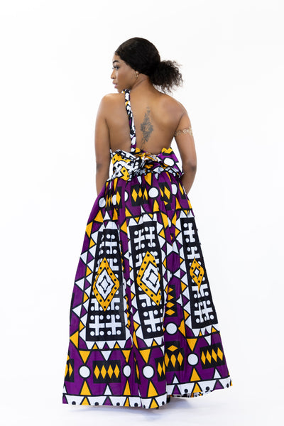 African Print Purple Samakaka Infinity Multiway Maxi Dress