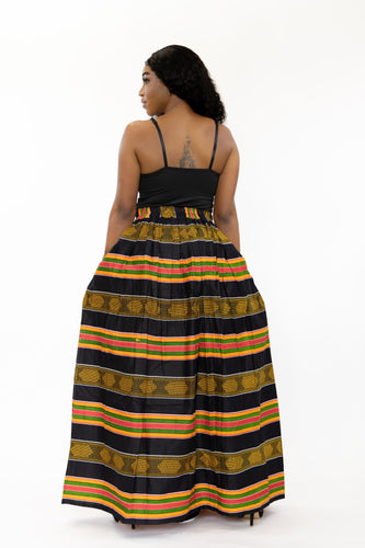 African print maxi skirt - Black Kente Pan Africa