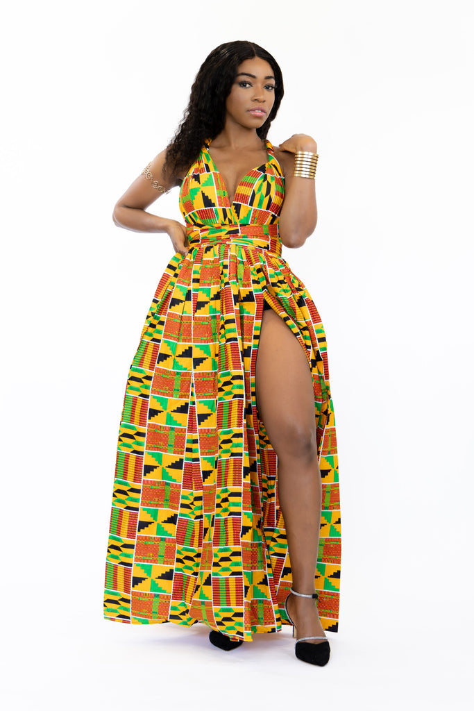 African Kente Print Summer Dress 