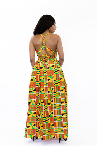 African Print Kente Orange / green Infinity Multiway Maxi Dress