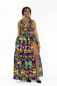 African Print Multi color Kente purple Infinity Multiway Maxi Dress
