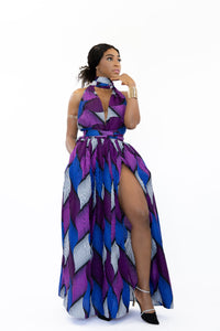 African Print Purple swirl Infinity Multiway Maxi Dress