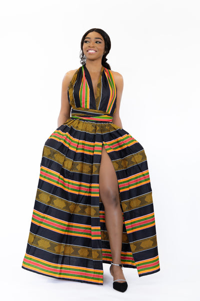 African Print Pan Africa Black Kente Infinity Multiway Maxi Dress