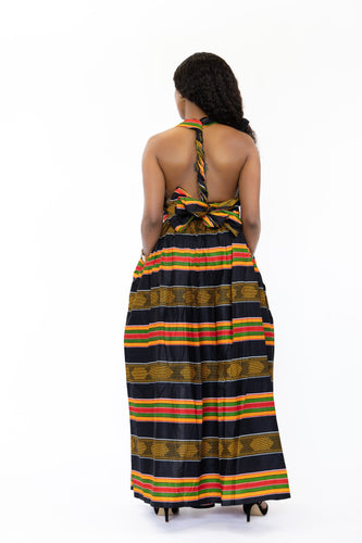 African Print Pan Africa Black Kente Infinity Multiway Maxi Dress