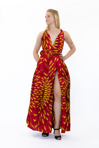 African Print Red / yellow sunburst Infinity Multiway Maxi Dress