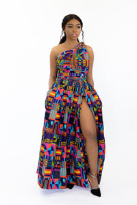 African Print Multicolor kente / purple Infinity Multiway Maxi Dress