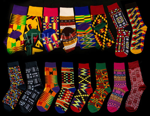African socks / Afro socks / Kente socks - Black / Red / Purple