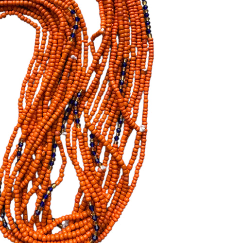 (Important: please read) Waist Beads / African Hip Chain - Orange (Traditional non-elastic string)