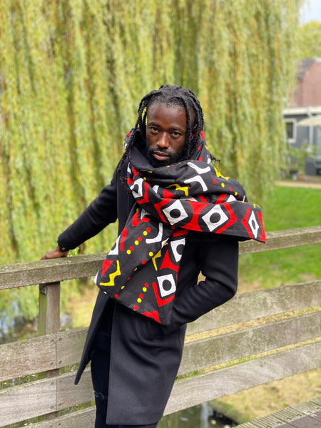 African print Winter scarf for Adults Unisex - Black / red