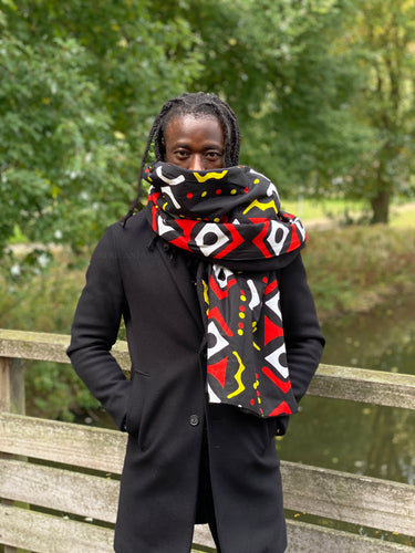 African print Winter scarf for Adults Unisex - Black / red