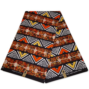 African print fabric - Orange Bogolan / Mud cloth