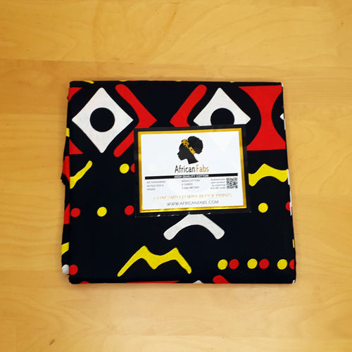 African Black / Red / Yellow BOGOLAN / MUD CLOTH print fabric / cloth
