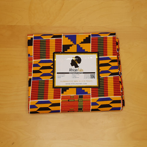 African Blue Yellow Kente print fabric KENTE Ghana wax cloth AF-4006 - 100% Cotton