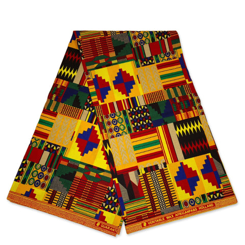 African Yellow / Multicolor kente print fabric KENTE Ghana wax cloth AF-4011 - 100% Cotton