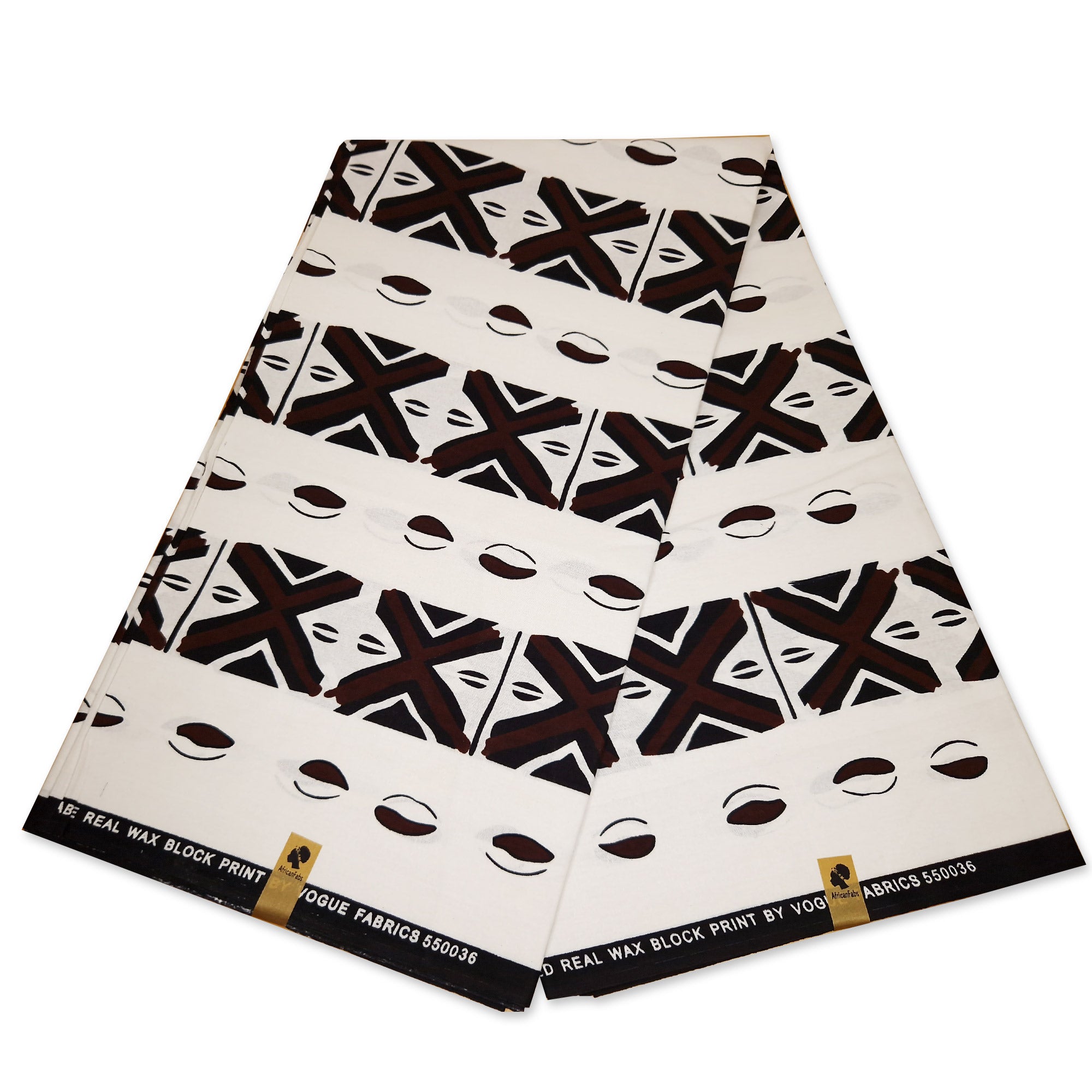 African print fabric - White / Brown Bogolan / Mud cloth