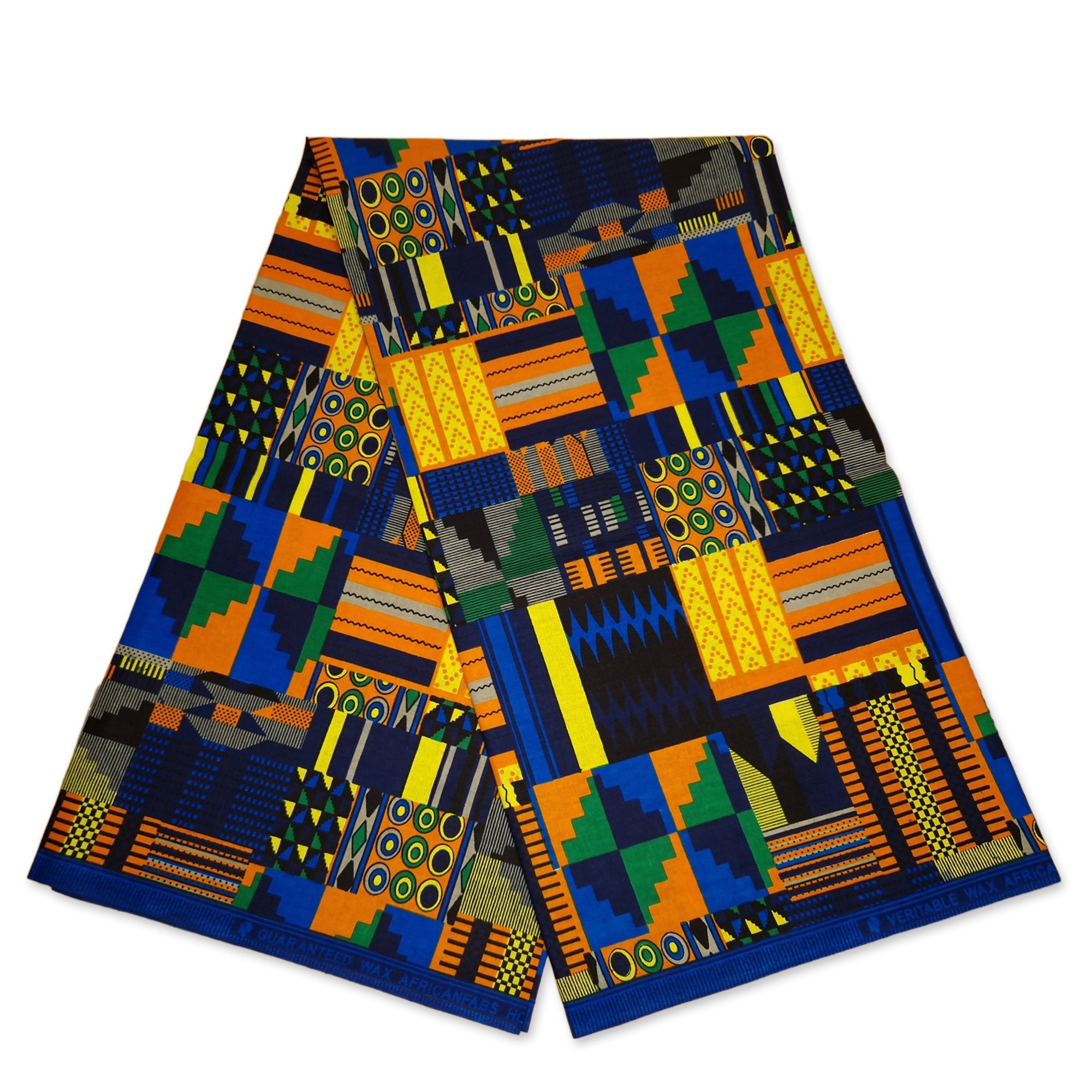 African Blue / Orange kente print fabric KENTE Ghana wax cloth AF-4027 - 100% Cotton