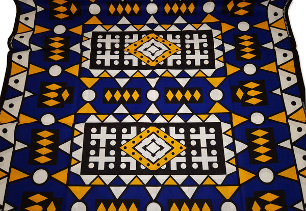 African print fabric - Blue Yellow Samakaka / Samacaca (Angola) - 100% cotton