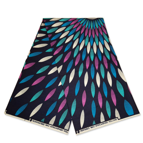 African print fabric - Blue / pink sunburst - 100% cotton