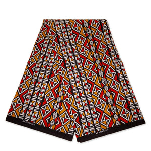 African print fabric - Red / Orange Bogolan / Mud cloth