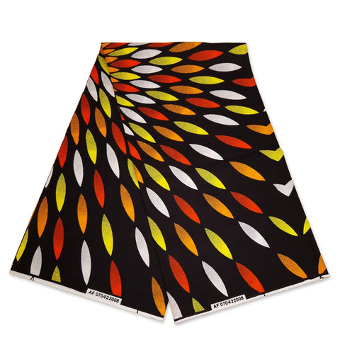 African print fabric - Black / Yellow sunburst - 100% cotton